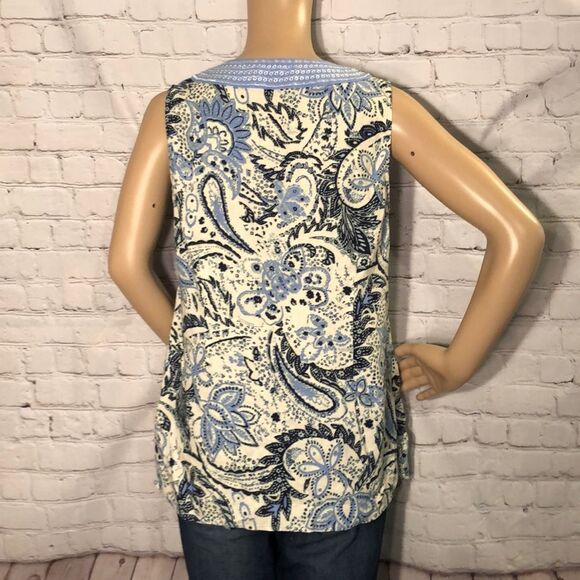 Carole Little Blue Paisley Sleeveless Top Linen L - Picture 6 of 10